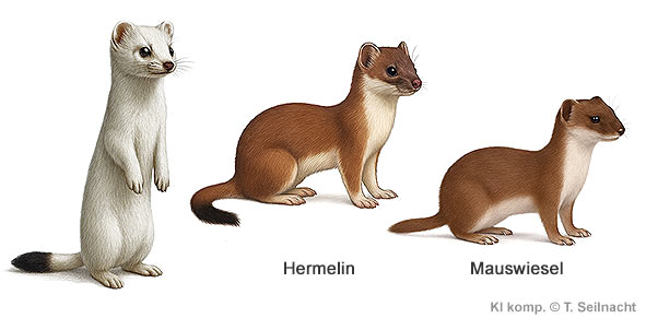 Hermelin und Mauswiesel im Vergleich