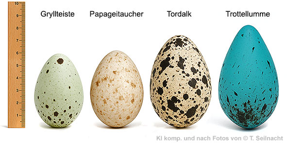 Eier Gryllteiste, Papageitaucher, Tordalk, Trottellumme